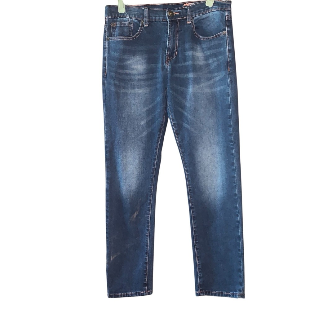 GENES Shop Jeans Mens 32x30‎ Bowery Slim Fit Blue Wash Whiskered Fading Logo EUC
